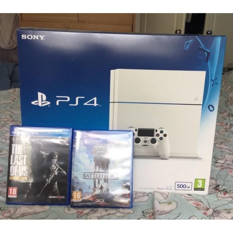 PS4 White With 2 Games and 2 Controllers.