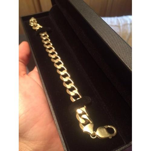 Mens 9ct Yellow Gold Solid Curb Chain Bracelet L22.2cm W1.3cm