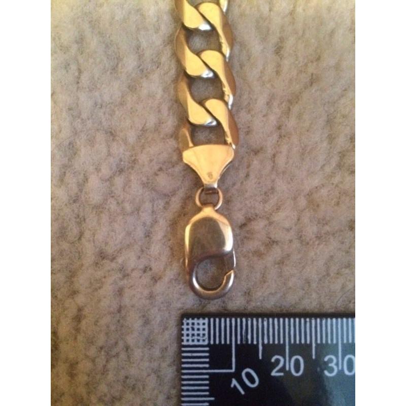 Mens 9ct Yellow Gold Solid Curb Chain Bracelet L22.2cm W1.3cm