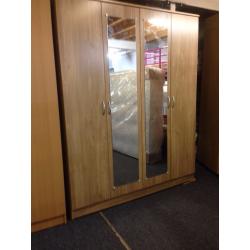 **7-DAY MONEY BACK GUARANTEE!** Falcon 4 Door Wardrobe with Long Mirrors - SAME/NEXT DAY DELIVERY!