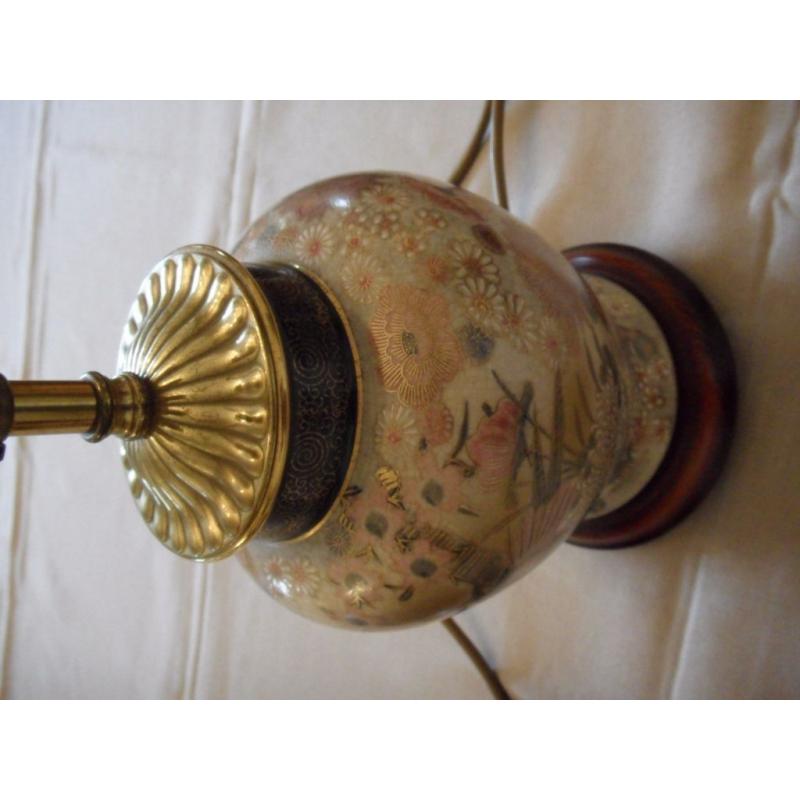 Two ceramic, Brass and Mahogany Table Lamps