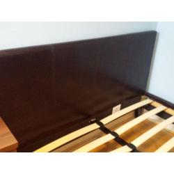 BRAND NEW SPRUNG ORTHOPAEDIC MATTRESS DOUBLE AND Faux Leather Stylish, low foot Bedframe, BROWN