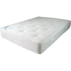 BRAND NEW SPRUNG ORTHOPAEDIC MATTRESS DOUBLE AND Faux Leather Stylish, low foot Bedframe, BROWN