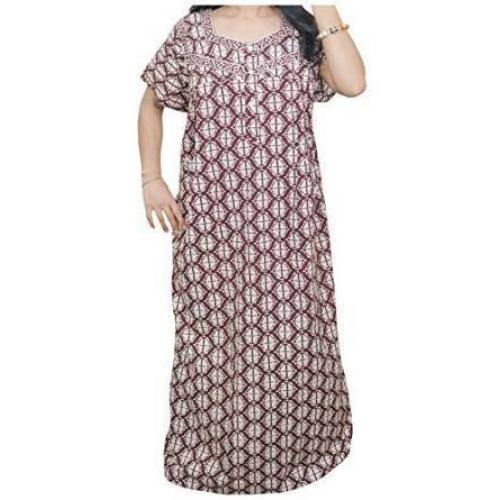 Mogul Interior Women's Kaftan Brown Printed Button Front Cotton Loungewear XXL