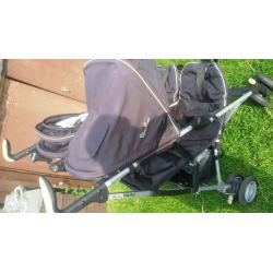 silver cross twin pushchair with cosy toes and rain cover