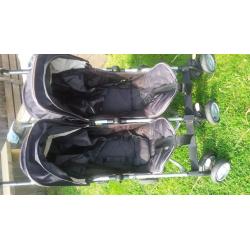 silver cross twin pushchair with cosy toes and rain cover
