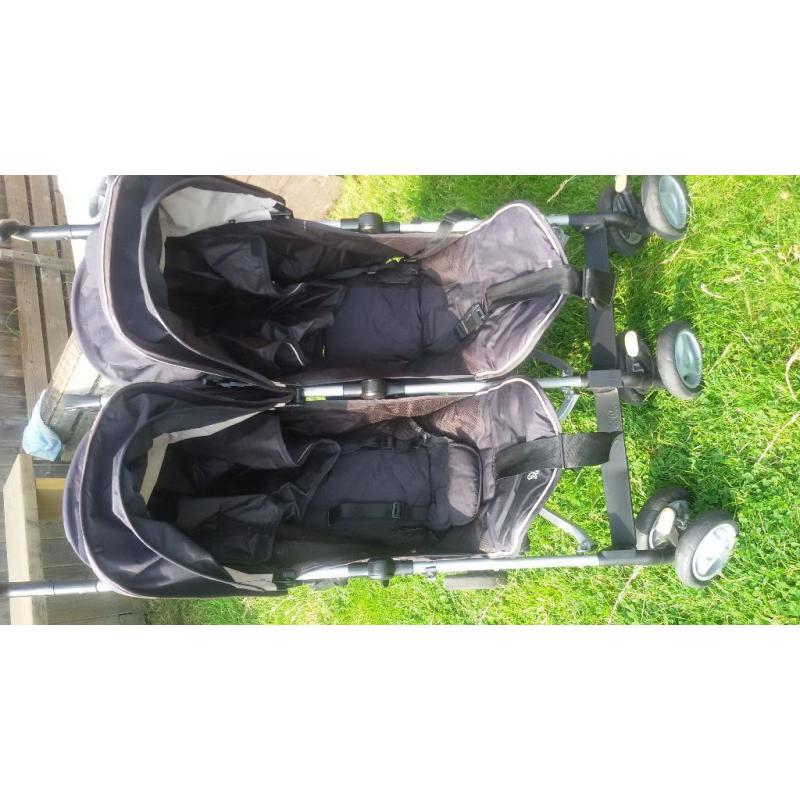 silver cross twin pushchair with cosy toes and rain cover
