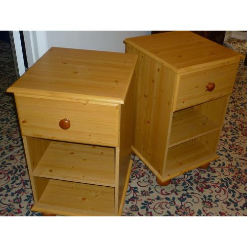 Pair Pine Bedside Cabinets Single Drawer - Bun Feet