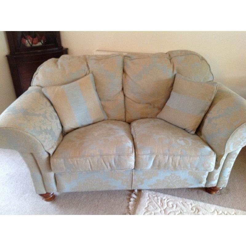 Duresta 2 seater medium sofa & chair excellent condition as new hardly used. Duck egg blue and gold