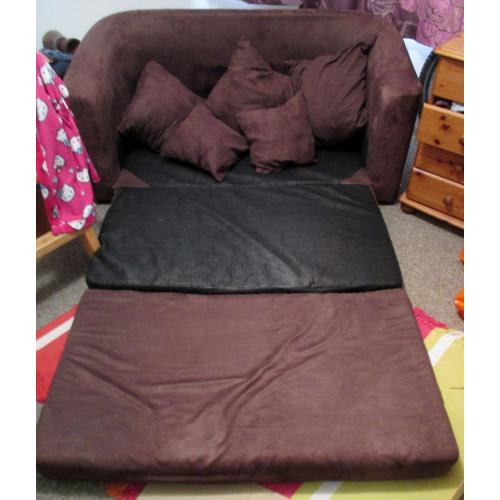 Sofa Bed, 2 seater brown Suede