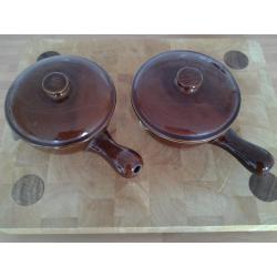 Denby brown 1 pint casserole crockery pans with lids