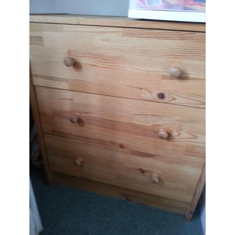 IKEA Chest of 3 drawers, pine, condition is good. one is pupple colour(reform) the other is original