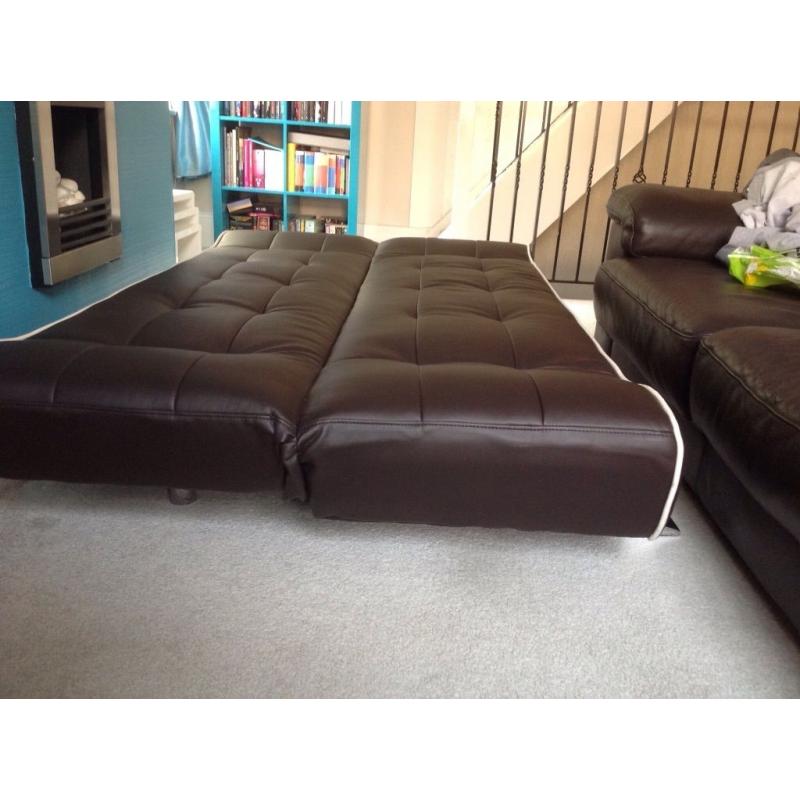Faux leather brown sofa bed click clack