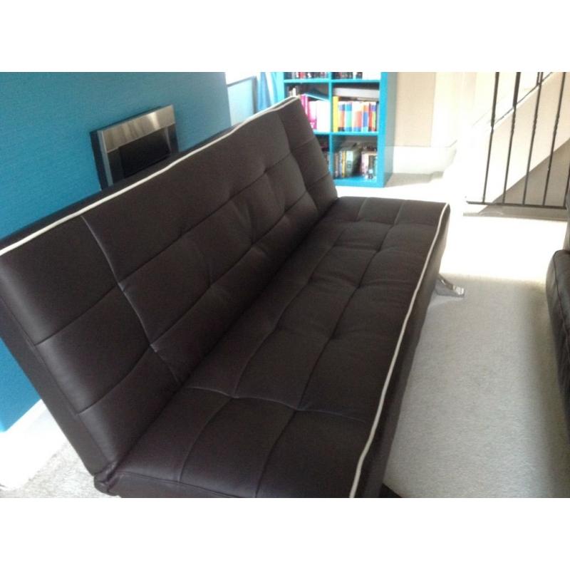 Faux leather brown sofa bed click clack