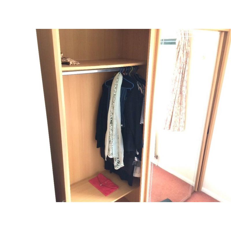 Wardrobe - Large Modern Solid Double with full length mirrored doors