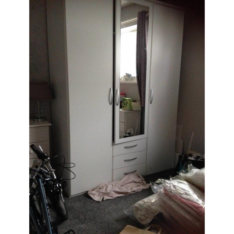Large white wardrobe with mirror and drawers