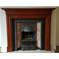 Art Nouveau Cast Iron Tiled Fireplace and Mantelpiece