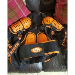 Kids motocross accessories. Wulf boots size 2, body armour top and helmet.