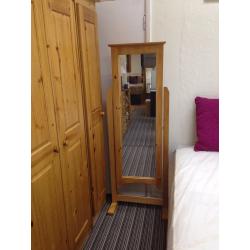 Large Free Standing Mirror, Cheval style, all solid pine frame