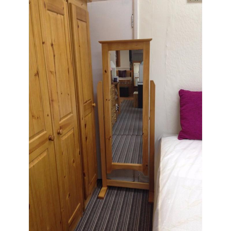 Large Free Standing Mirror, Cheval style, all solid pine frame