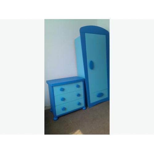 Blue Wardrobe & Chest Of Drawers Blue