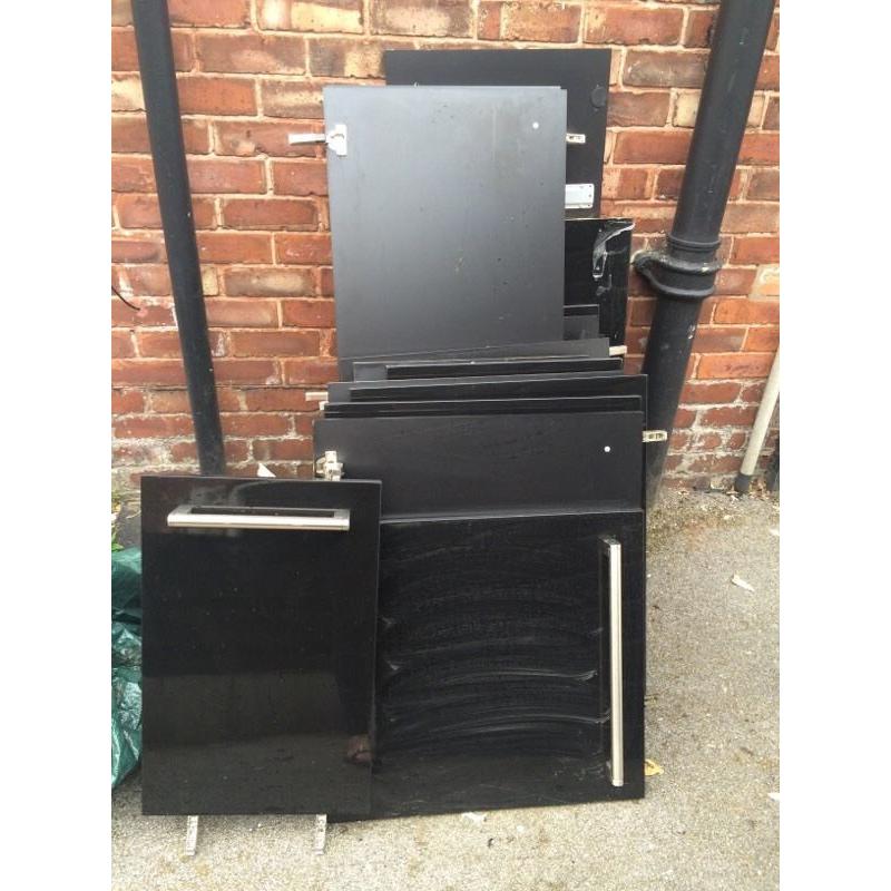 Black high gloss kitchen cupboard doors X 13