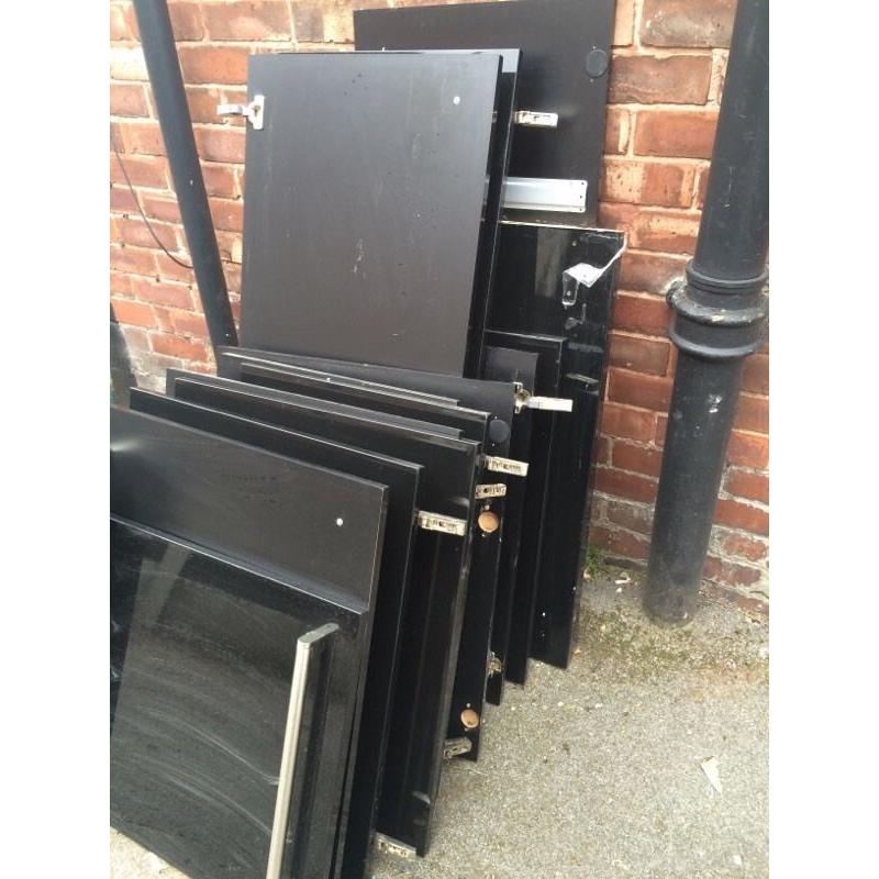 Black high gloss kitchen cupboard doors X 13