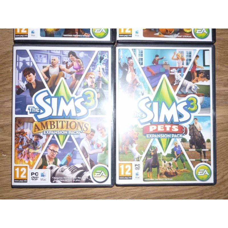 SIMS 3 BUNDLE OF 6 PC EXPANSION PACKS (INCLUDING ORIGINAL SIMS 3)