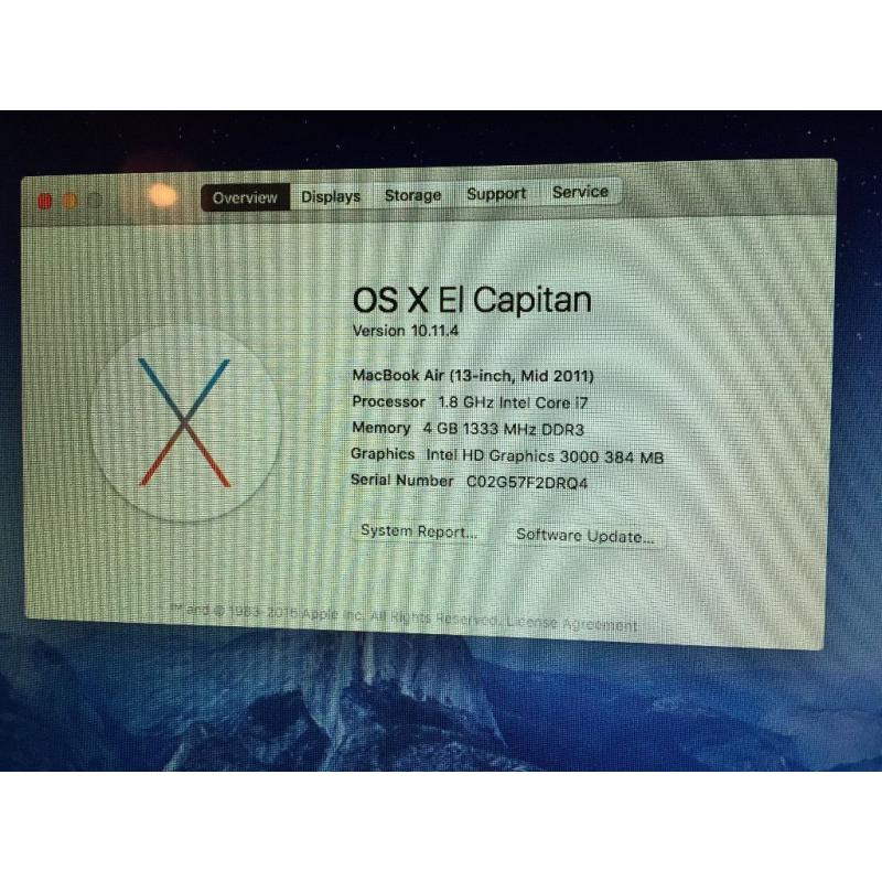 MacBook Air - 13-inch mid-2011. 1.8GHz i7. 256GB SSD. 4GB RAM. Top Spec model for the time.