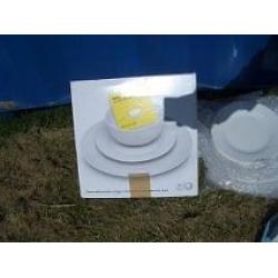 White CROCKERY - (ex holiday home-mostly NEW) 4+ set crockery, 4 white mugs & a mug tree.