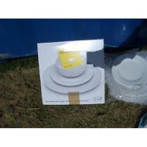 White CROCKERY - (ex holiday home-mostly NEW) 4+ set crockery, 4 white mugs & a mug tree.