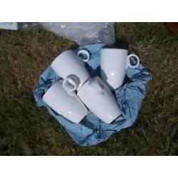 White CROCKERY - (ex holiday home-mostly NEW) 4+ set crockery, 4 white mugs & a mug tree.