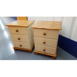 Pair of cream & pine 3 Drawer Bedside Chests