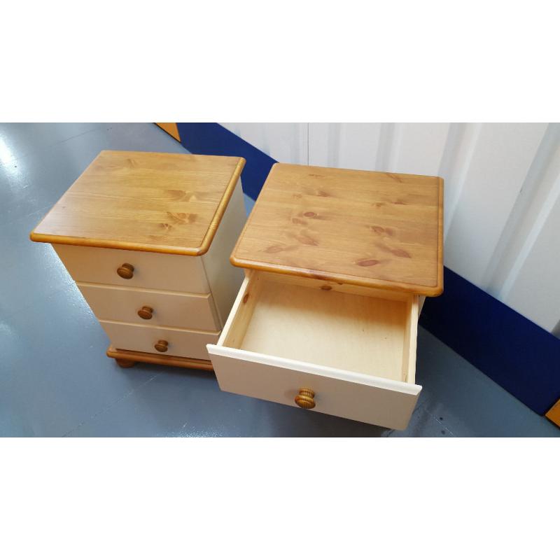 Pair of cream & pine 3 Drawer Bedside Chests