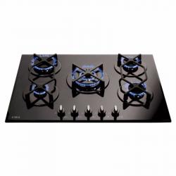 CDA BLACK GLASS HVG720BL 700mm Five Burner Gas Hob with Wok Burner