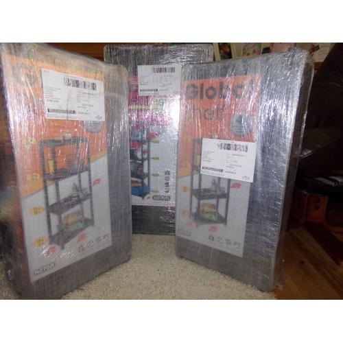 3 x Packs Unopened Rigid Plastic Shelving 1 x 5 Tier 2 x 4 Tier Black Garage Attic Shed Sturdy