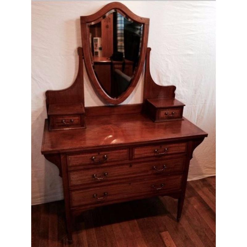 Antique Edwardian Chest of Drawers with Dressing Table Style Mirror Top
