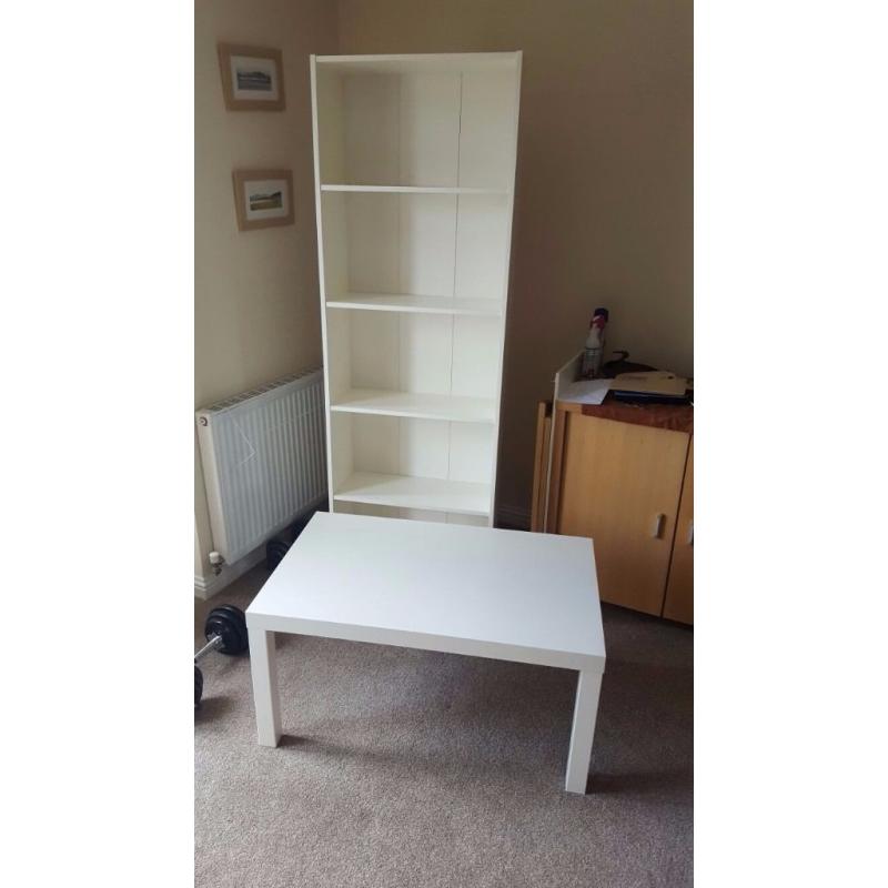 Coffee table and a bookshelf