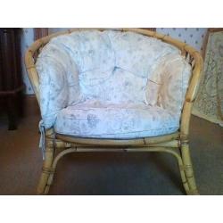 2 cane tub chairs, cane and wicker table, retro coffee table EACH ITEM