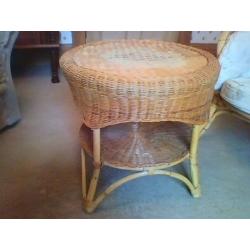 2 cane tub chairs, cane and wicker table, retro coffee table EACH ITEM