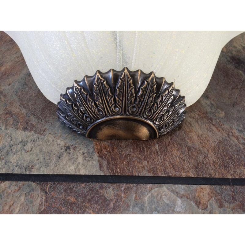 Wall lights 5 available with opaque glass shade and sunflower detail at base.