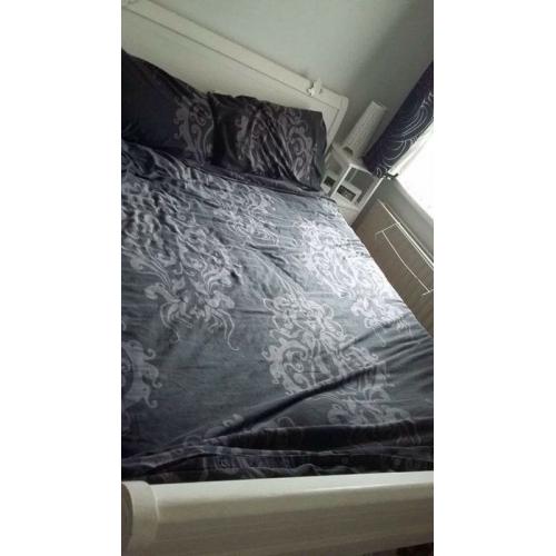 Fancy solid white double bed with mattress