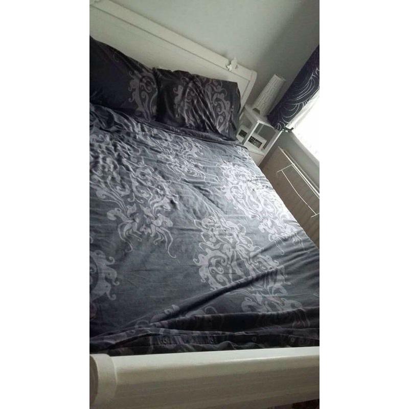 Fancy solid white double bed with mattress