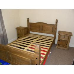 Corona Pine Double Bed, Double Wardrobe, 2 x Bedside Cabinets. Excellent Condition.