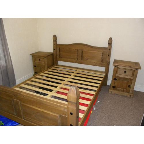 Corona Pine Double Bed, Double Wardrobe, 2 x Bedside Cabinets. Excellent Condition.
