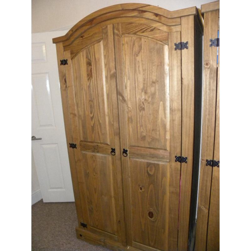 Corona Pine Double Bed, Double Wardrobe, 2 x Bedside Cabinets. Excellent Condition.
