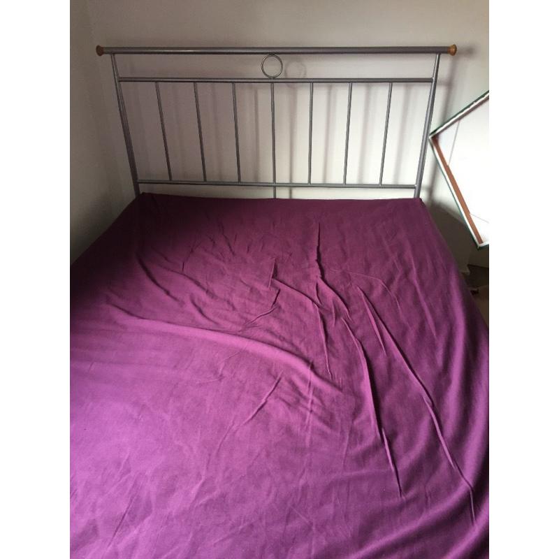 Silver metal framed double bed