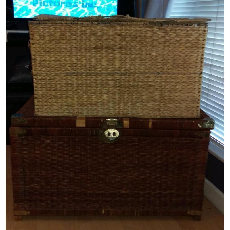X 2 Wicker Chest Trunk Blanket Box. Storage Trunk
