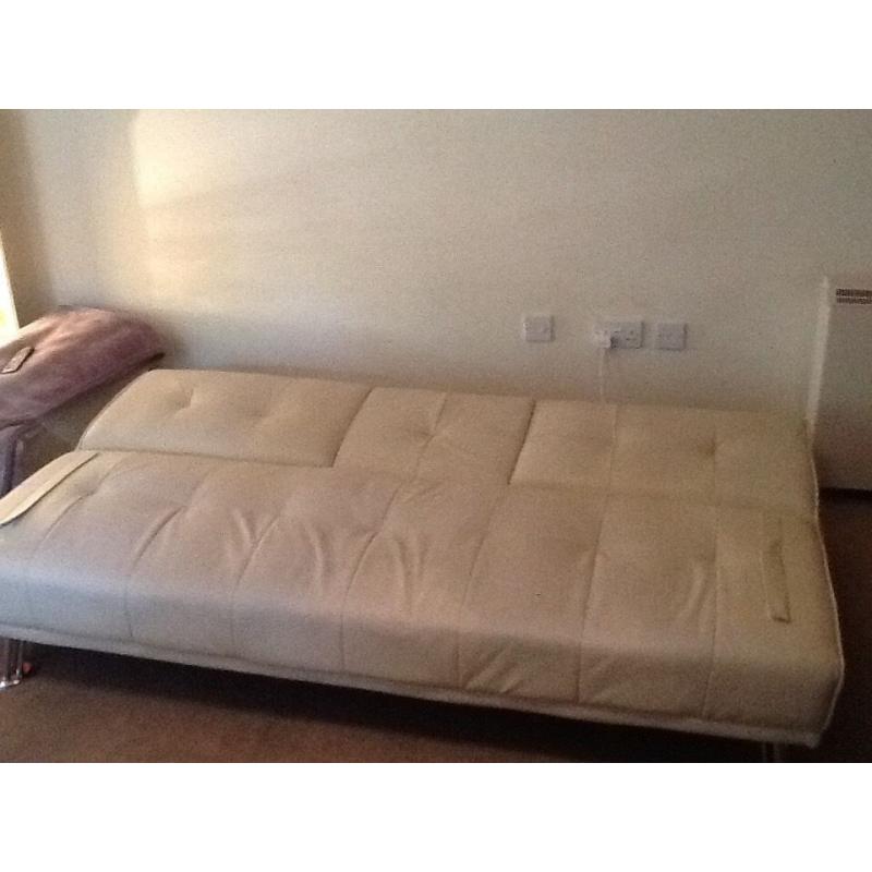 Two ivory Faux Leather Sofa Beds For Sale