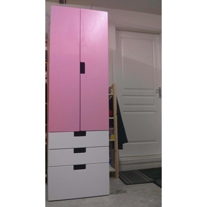 Pink and white IKEA stuva wardrobe ideal for nursery or child's room